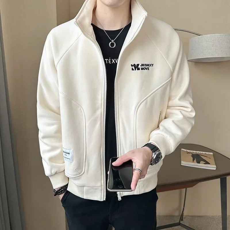 

New Korean Style Versatile Stand Collar Male Outcoat M-5xl Trendy Men's Outwear Spring Autumn Leisure Large Size Jacket 2024