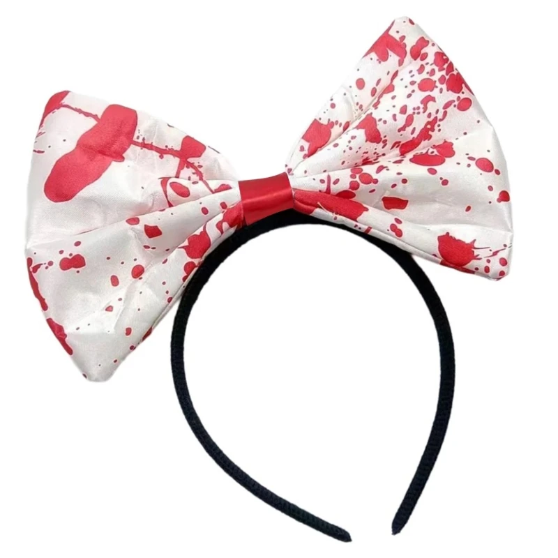 Halloween Bows Headbands Horror Theme Hair Hoop Bloody Print Hair Accessory for Halloween Enthusiasts and Party Goers