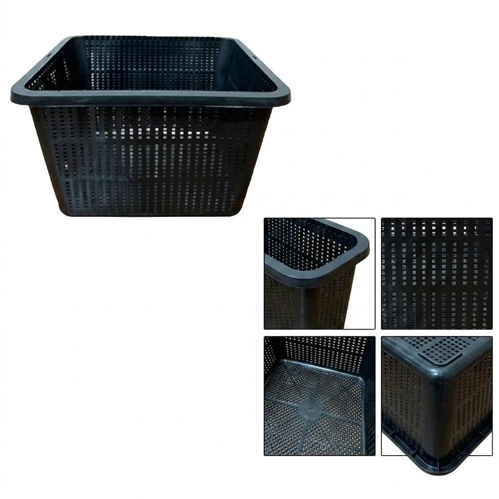 Square Mesh Plant Basket Black Plastic for Hydroponics 22.8 by 22.8 by 13.2 Centimeters Plant Containers Set of Two or Four