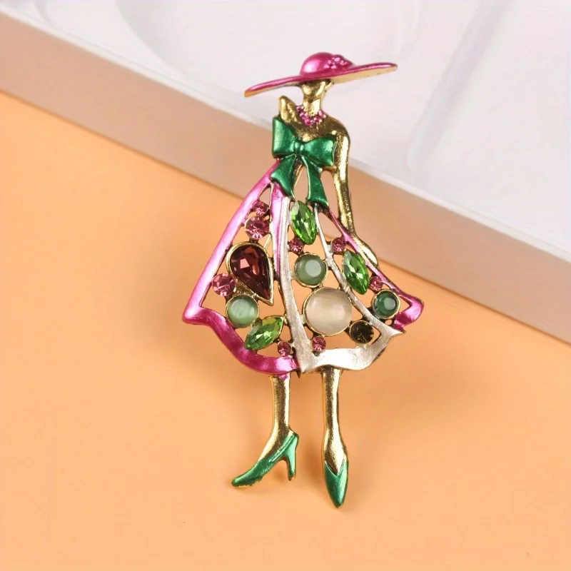 1pc Fashion Womens Unisex Crystal Dress Enamel Enamel Hat Beautiful Girl Brooch Party Office Brooch Gifts