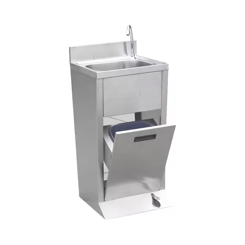 

Foot Pedal Basin with Angled Drawers Crafted From Stainless Steel Specifically Designed for Compact Kitchen Layouts