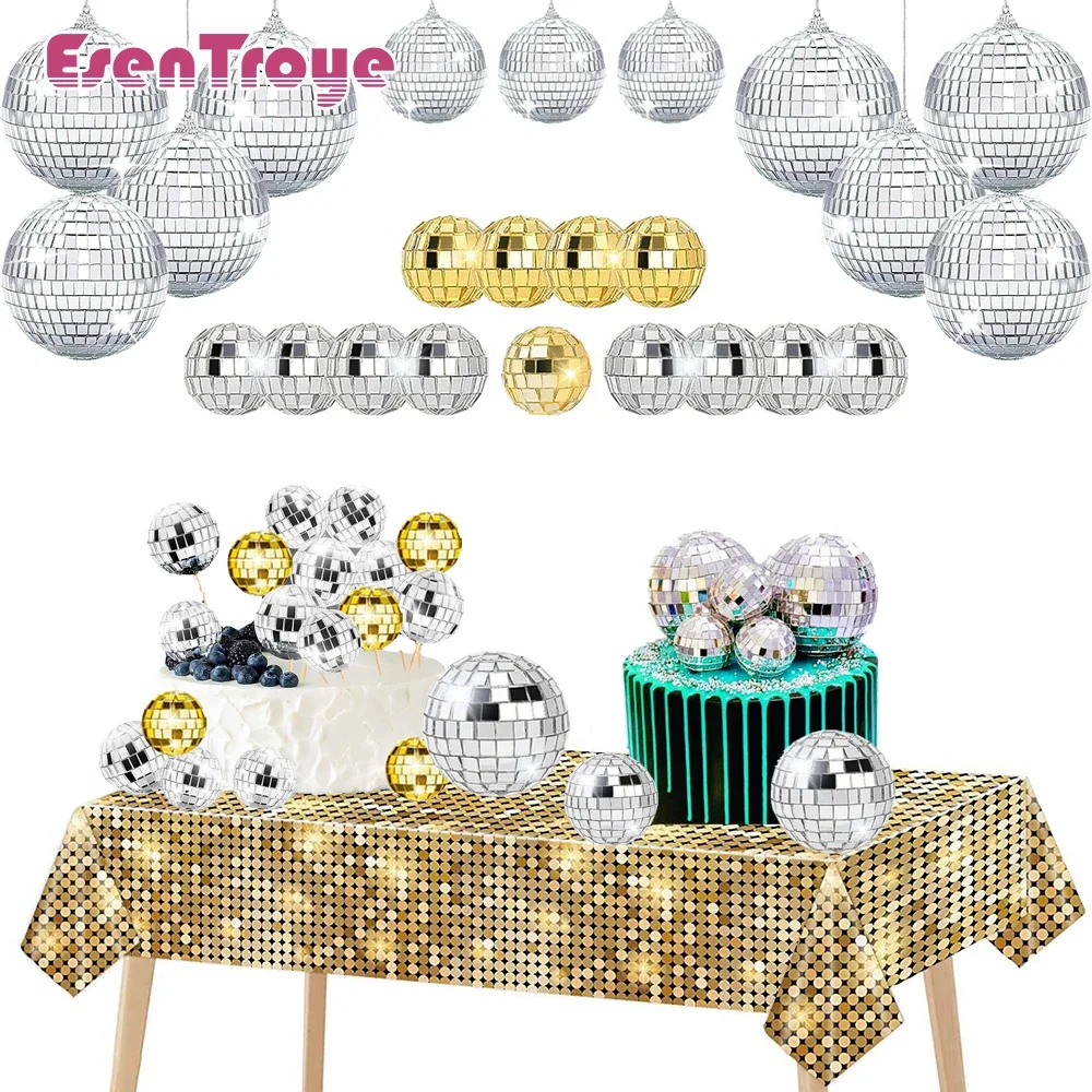 70s 80s 90s Disco Birthday Party Decoration Plastic Tablecloth Disco Mirror Ball Cake Topper Decoration Wedding Hanging Pendants