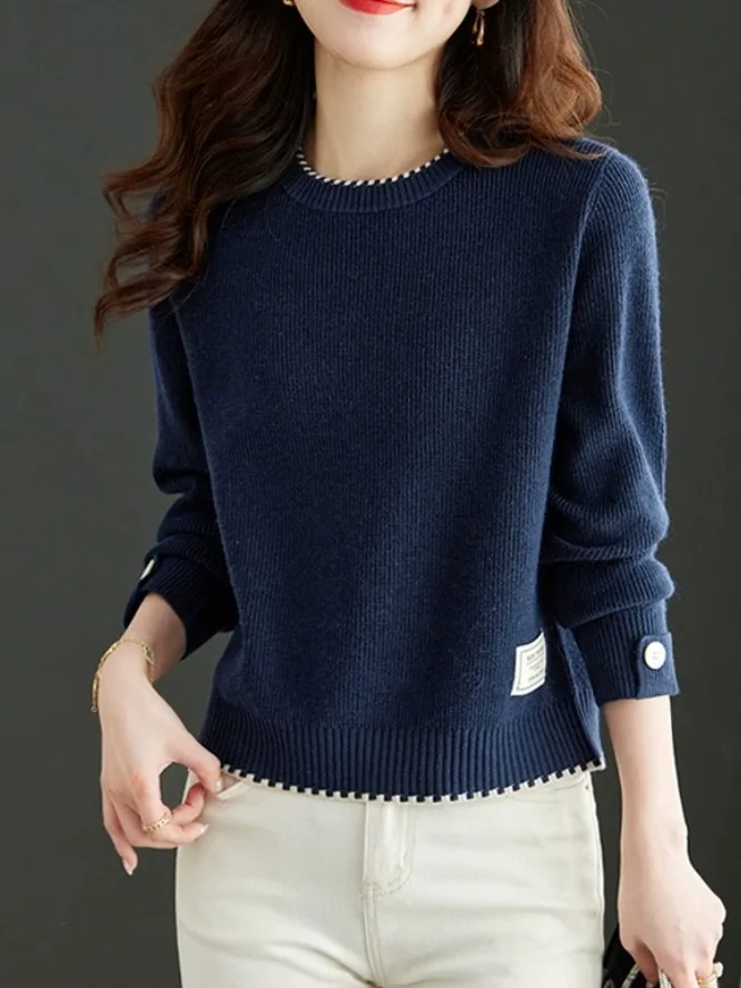 

High-End European Sle Pure Color Knitted Sweater round Ne Base irt for Women ort Inner Wear Casual Soft Rabbit Fur Blend