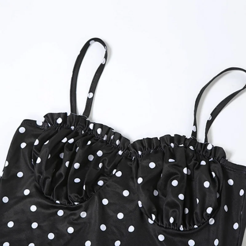 الصيف الاتجاه مائل الرقبة فستان المرأة منقطة طباعة السباغيتي حزام نحيل أنيق كلوبوير ماكسي Bodycon Vestidos