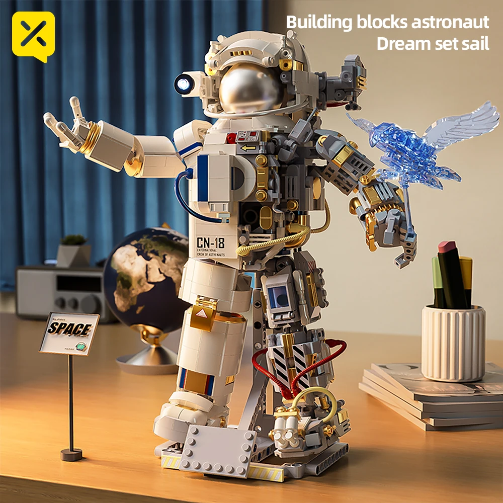 ToylinX 1449PCS Building Block Figure Holding the Flag with Movable Joints DIY Spaceman Festive Gifts Christmas Halloween Easter