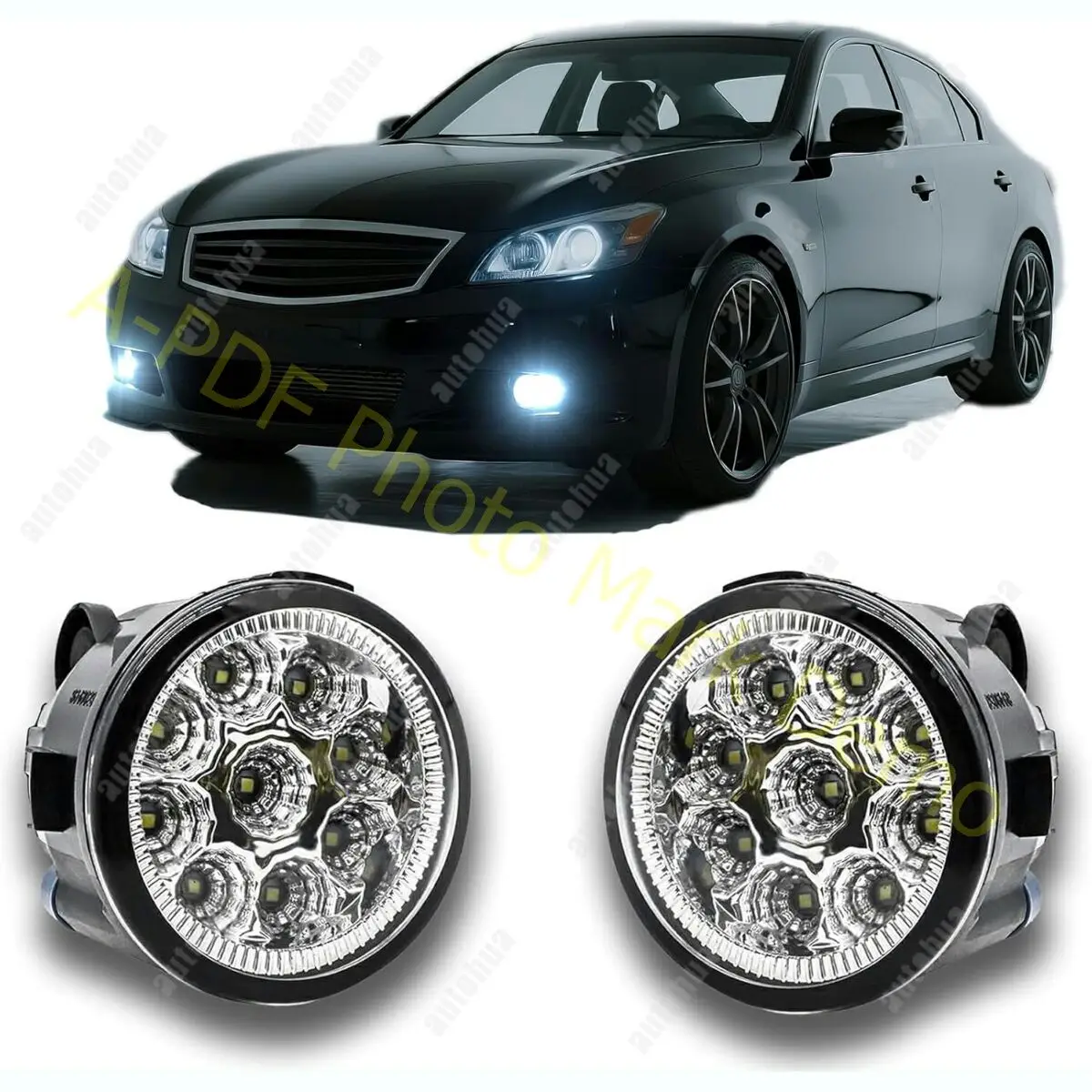 

Светодиодные противотуманные фары для Infiniti G25 2011-2012 гг. — пара сменных ламп дальнего света бампера в сборе, 55 Вт 6000 К, белый, Plug and Play