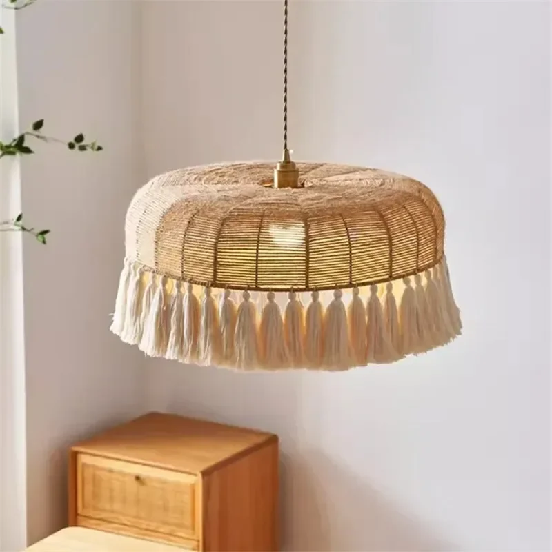 Modern Scandi Hemp Rope Light Hanging Bohemian Home Decor Braided Tassel Lamp Retro Bedroom Restaurant Japanese Dining Roo