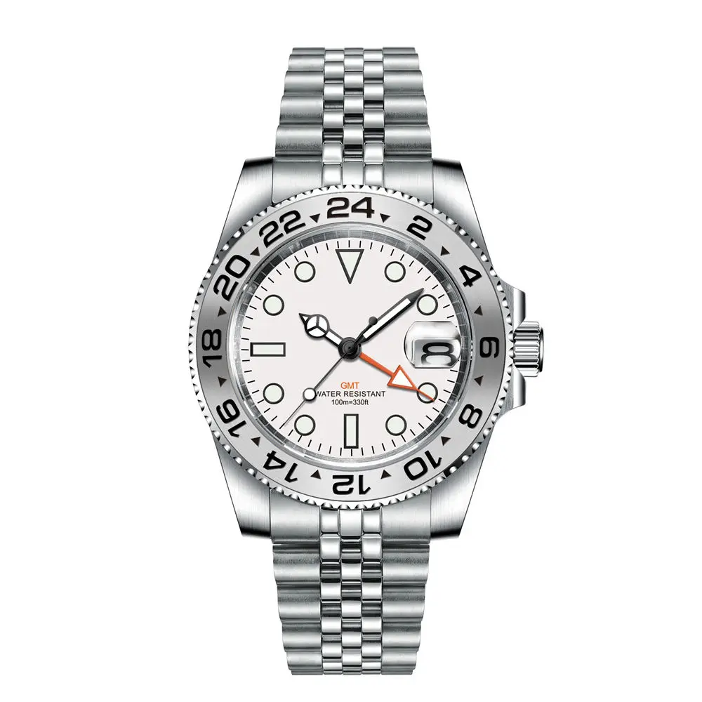 Custom Logo Luxury 40mm GMT Quartz Men Watch Mechanical Wristwatches dress 10Bars Swim Luminous Stainless Steel Sapphire Glass