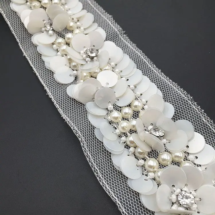 3D Mesh Fabric Handmade Beaded Sequin Lace Trim Heavy Duty Beaded Lace Trim Clothing DIY Accessories