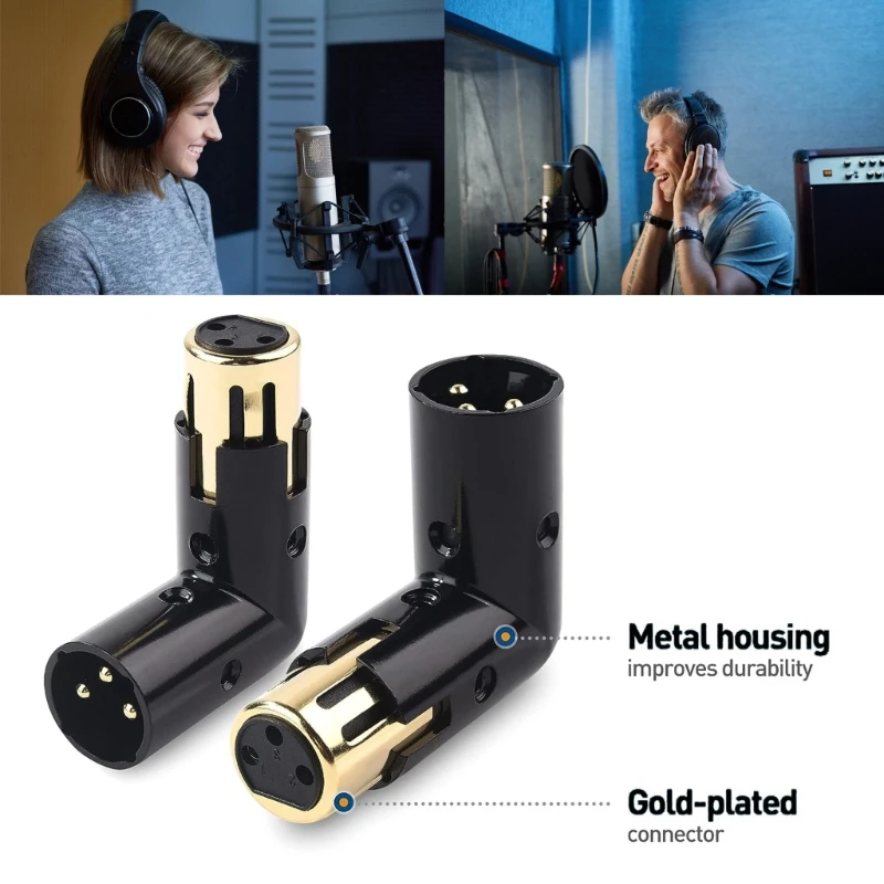 3Pin Male to Female Right Angled Auditory Converter 90 Degree Adapter Corrosion Resistant for Clear Sound