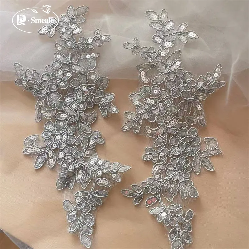 20 Stück/10 Paare. 17 Farben Spitzenborte mit glänzenden Pailletten und verspiegelten Blumen. Hochzeitskleid, Hochzeitsschuhe, Kopfschmuck, DIY-Nähzubehör. – Detail 7