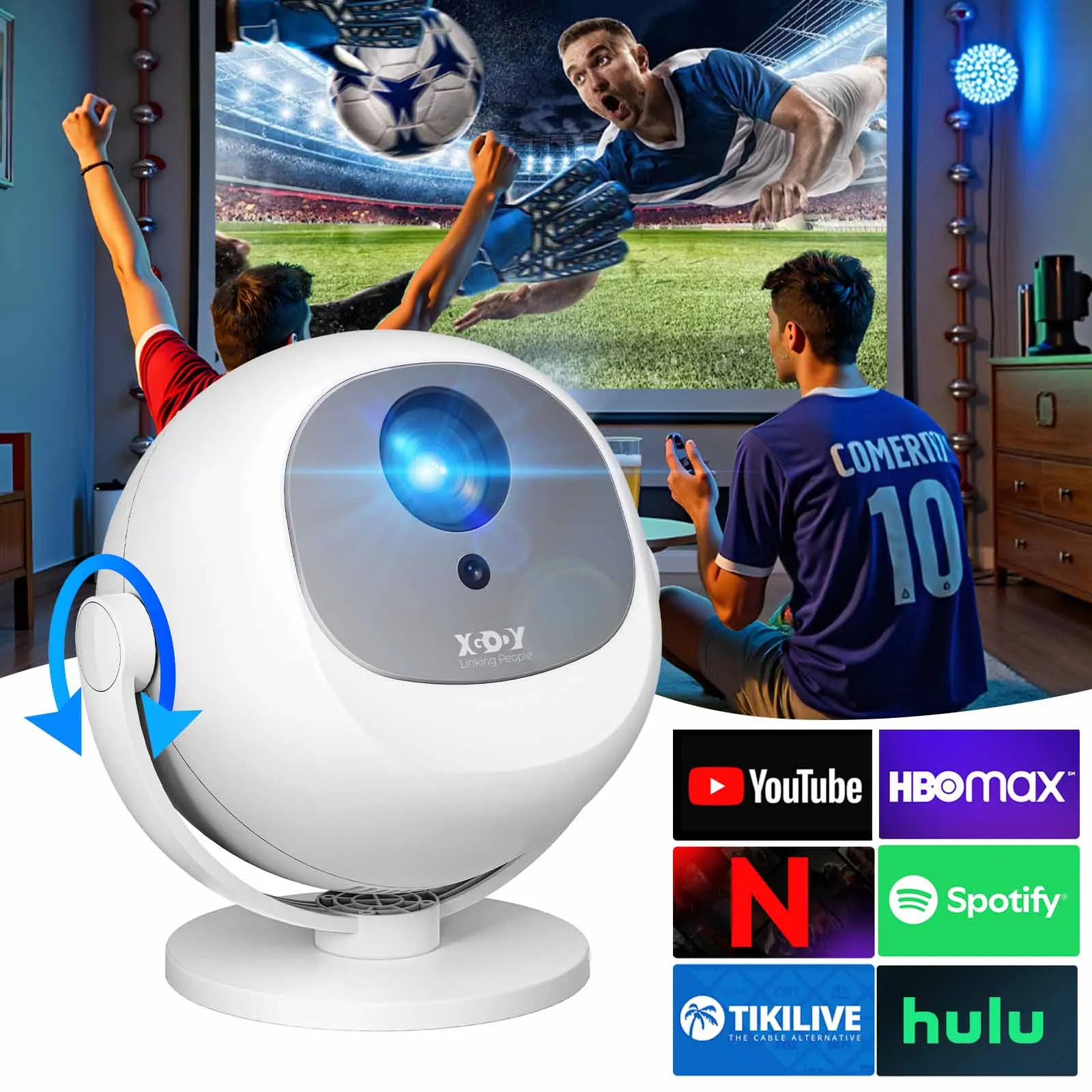 جهاز عرض XGODY 350 ANSI 4K محمول Android Beamer Native 720P/1080P WiFi6 Bluetooth، تكبير 50%، تركيز كهربائي للمسرح المنزلي