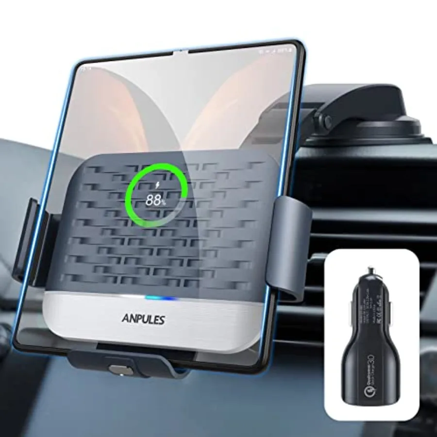 

Wireless Car Charger for Samsung Galaxy Z Fold 7/6/5/4/3 Dual Coils Fast Charging Phone Car Mount for Christmas Auto-Clamping A