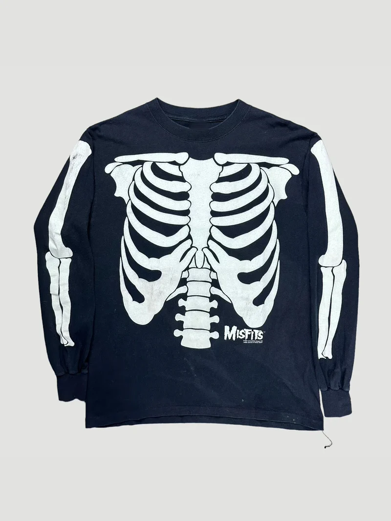

Футболка с длинным рукавом Misfits Hard Rock Band Skeleton Pattern в американском ретро-стиле, свободного кроя, дышащая, впитывающая пот, комфортная посадка, 1997 год