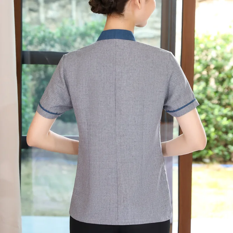 Uniforme de travail pour les femmes, ensemble à manches courtes, vêtements pour tante d'hôtel, nettoyeur de propriété d'hôtel, tenue d'été pour serveur