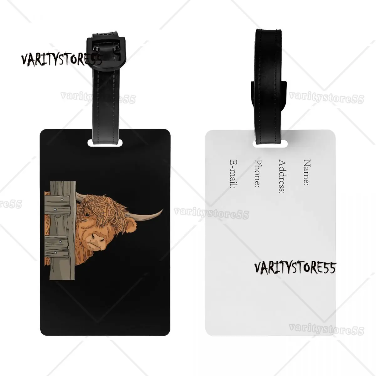 Custom Scottish Highland Cow Spirit Luggage Tags for Suitcases Cute Cattle Farm Animal Baggage Tags Privacy Cover Name ID Card