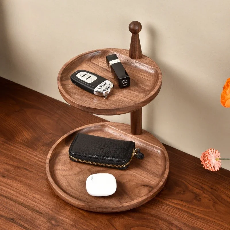 Solid Wood Key Holder 2 Tier Desk Organizer Rustic Storage Box for Entryway Hallway Table Small Items 원목 현관 수납함