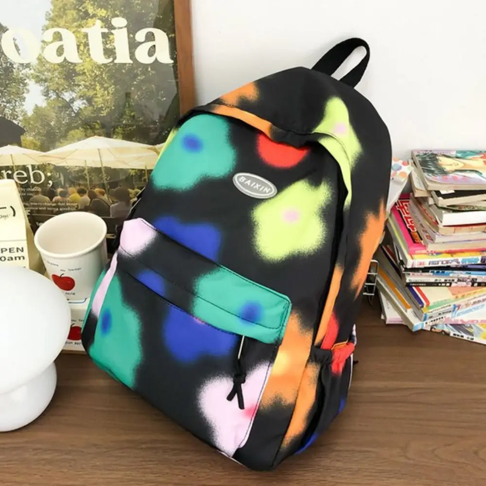 Mochila de flor de grande capacidade, estilo coreano graffiti, bolsa de ombro com pingente, bolsa escolar floal criativa colorfu para estudante