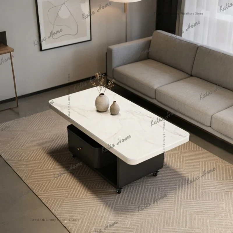 ld Nordic Cream Style Coffee Table Modern Living Room High-end Movable Cart Villa Home Furniture Mesas