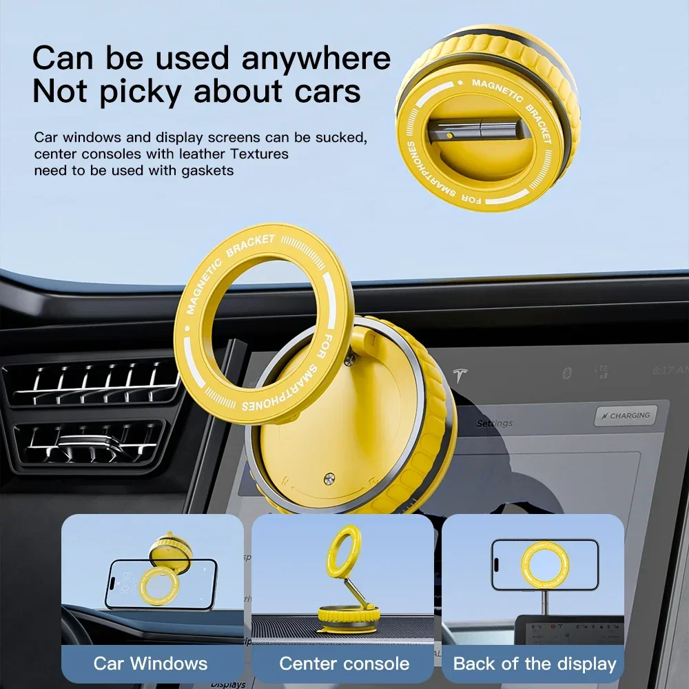 Strong Magnetic Car Phone Holder Foldable Design 360° Adjustable Vacuum Mount for Car/Desk/Bathroom/Universal Use For iphone 15