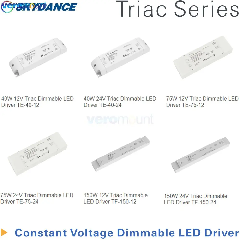 Skydance 40W 75W 150W Triac Dimmable Driver TF-150-24 TF-150-12 Triac Dimming Constant Voltage LED Driver AC to 12V 24V DC Power