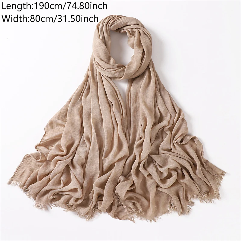 Hot Selling Rayon Hijab Scarf Solid Color Crinkle Shawls For Women Muslim Turban Islamic Bandana Autumn Soft Headband 190*80cm