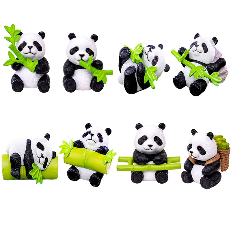 

8pcs Little Panda Figurine Auto Centre Console Dashboard Decoration Home Decor Resin Panda Statue Micro Landscape Accessories