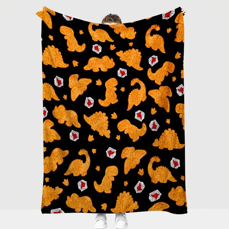 Cozy Dinosaur Chicken Nugget Plush Blanket - Soft All-Season Flannel Throw for Couch Office and Camping