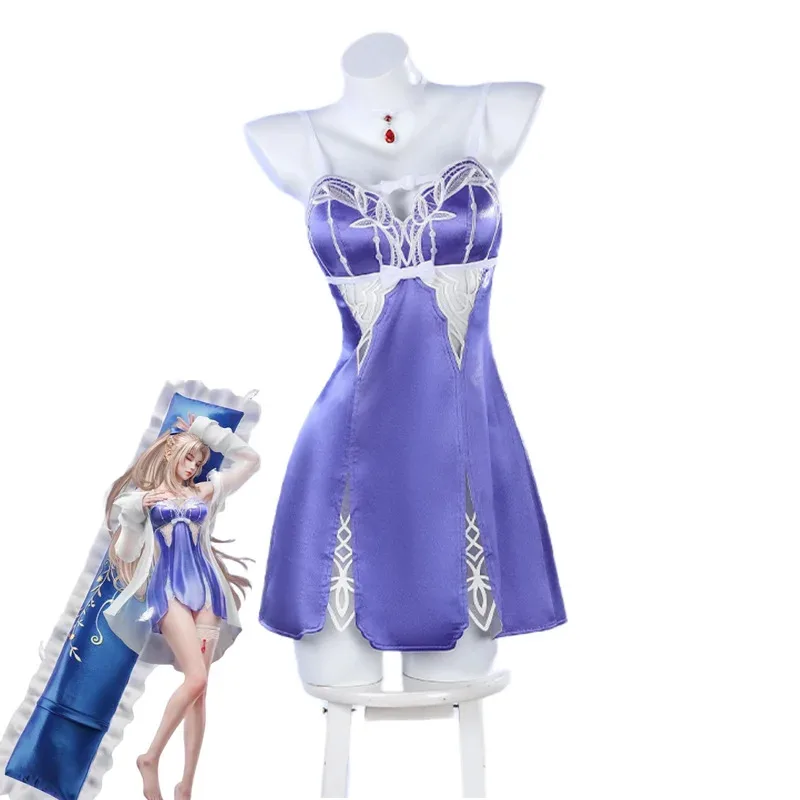 Game Naraka: Bladepoint Yoto Hime Kostum Cosplay Piyama Kemeja Putih Mantel Gaun Jubah Tidur Biru Wig Wanita Setelan Harian Seksi;2