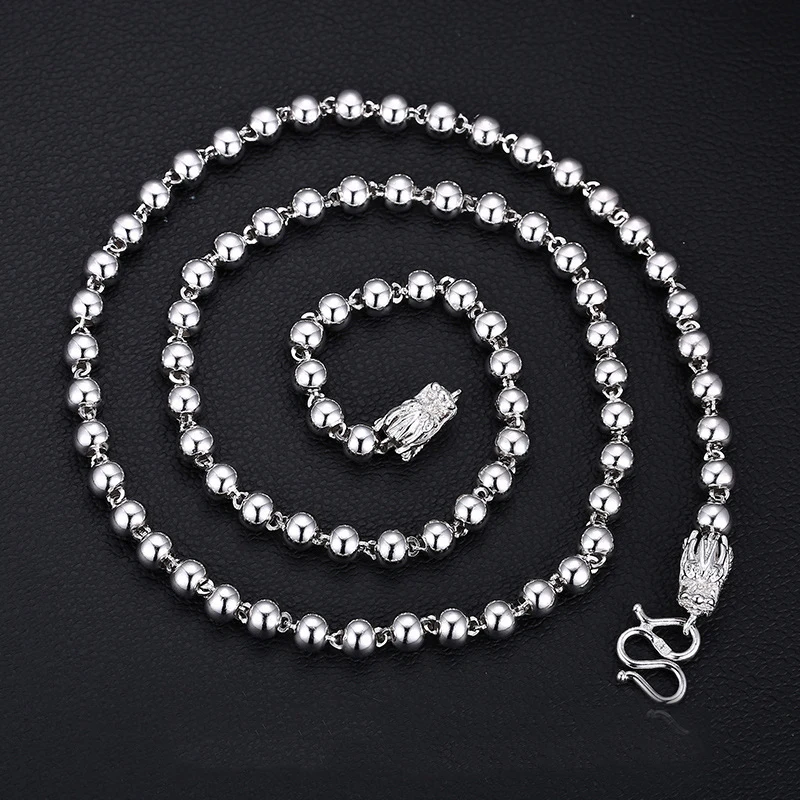 

Pure Silver Necklace For Women Men S999 Silver Chain Double Dragon Head Domineering Beaded Link 20inch 24inch Sweater Chaines