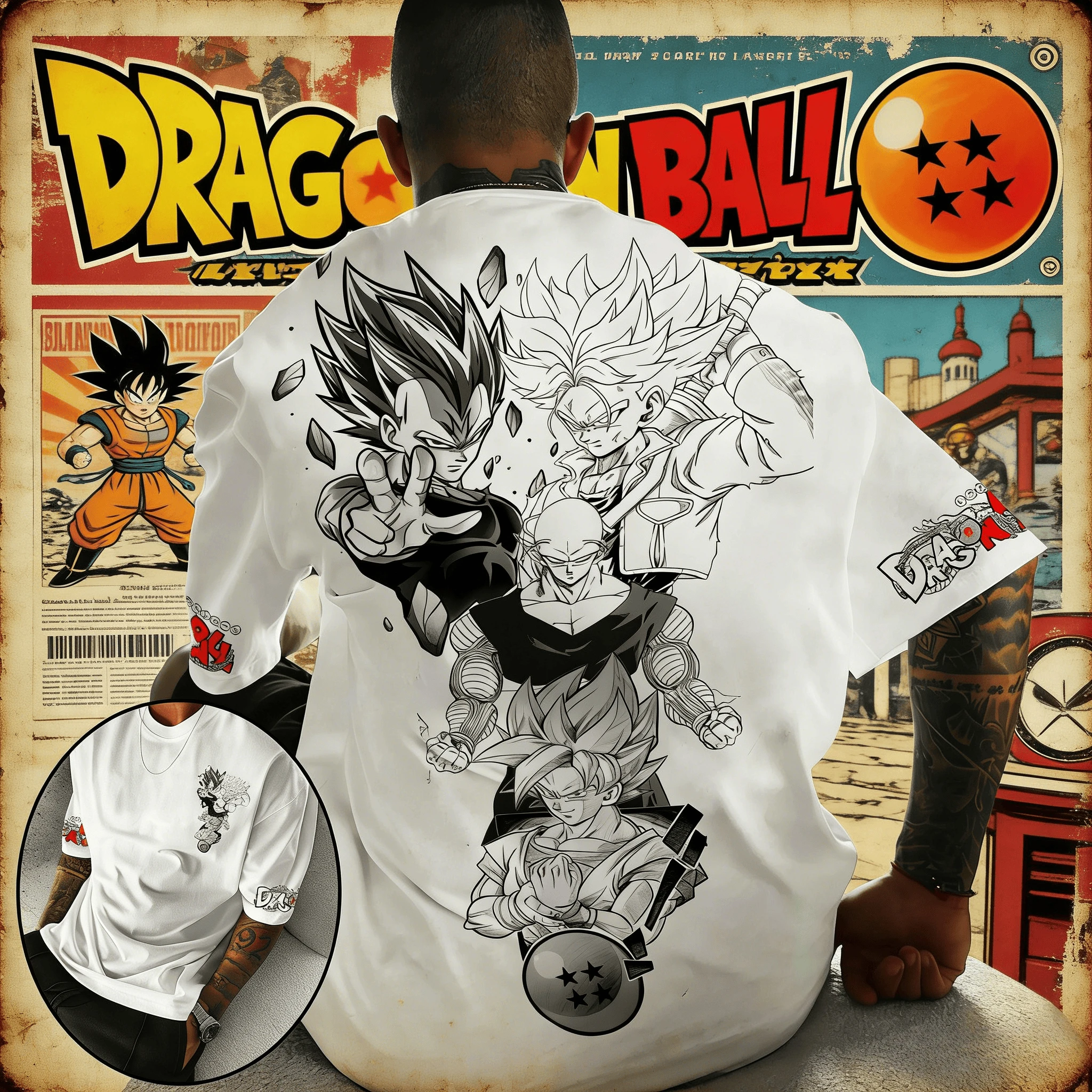 Camiseta Extra Grande de Dragon Ball Verano 2026, Alta Calidad, 100% Algodón, Estampado de Goku, Vegeta, Trunks, Tien, Collage de Manga, Unisex, Retro