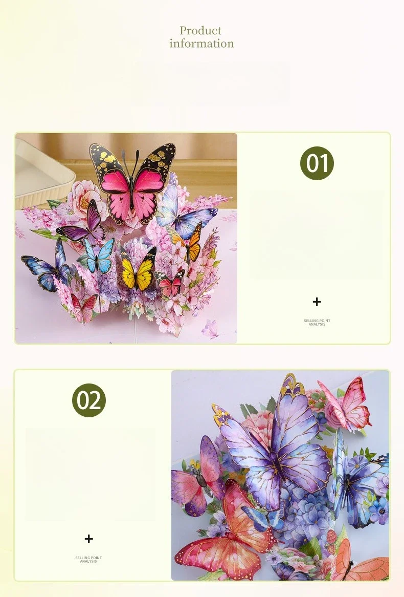 1 Stück 3D Schmetterling Pop-Up Grußkarte mit Gänseblümchen-Blumenornament für Valentinstag Geburtstag Glückwünsche Beste Wünsche Einladungen – Detail 6