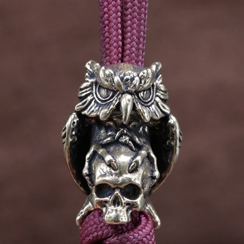 Owl Skull Head Brass Knife Beads EDC Outdoor DIY Paracord Accessories Handmade Woven Bracelet Lanyard Pendants Hangings Charms