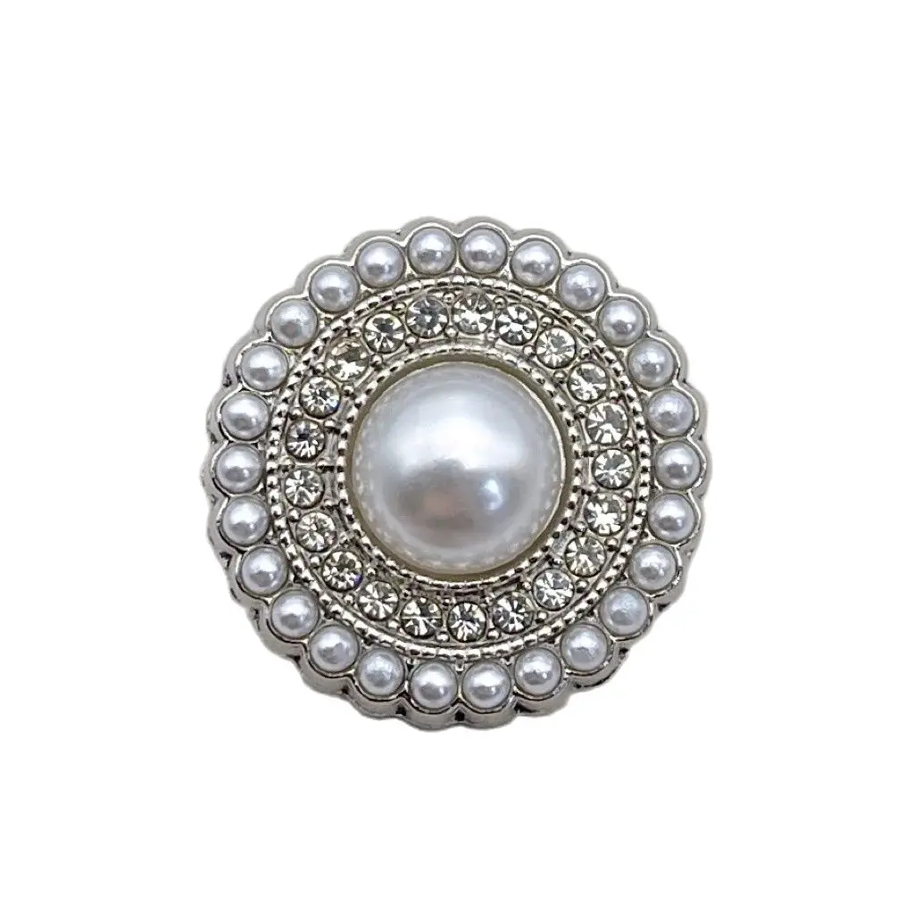 6Pcs Of Metal Fashion Pearl Diamond Round Buttons for Clothing DIY Exquisite Decorative Button Sewing
