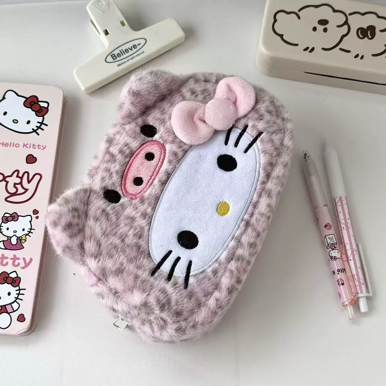 Hello Kitty Leopard Plush Pencil Case