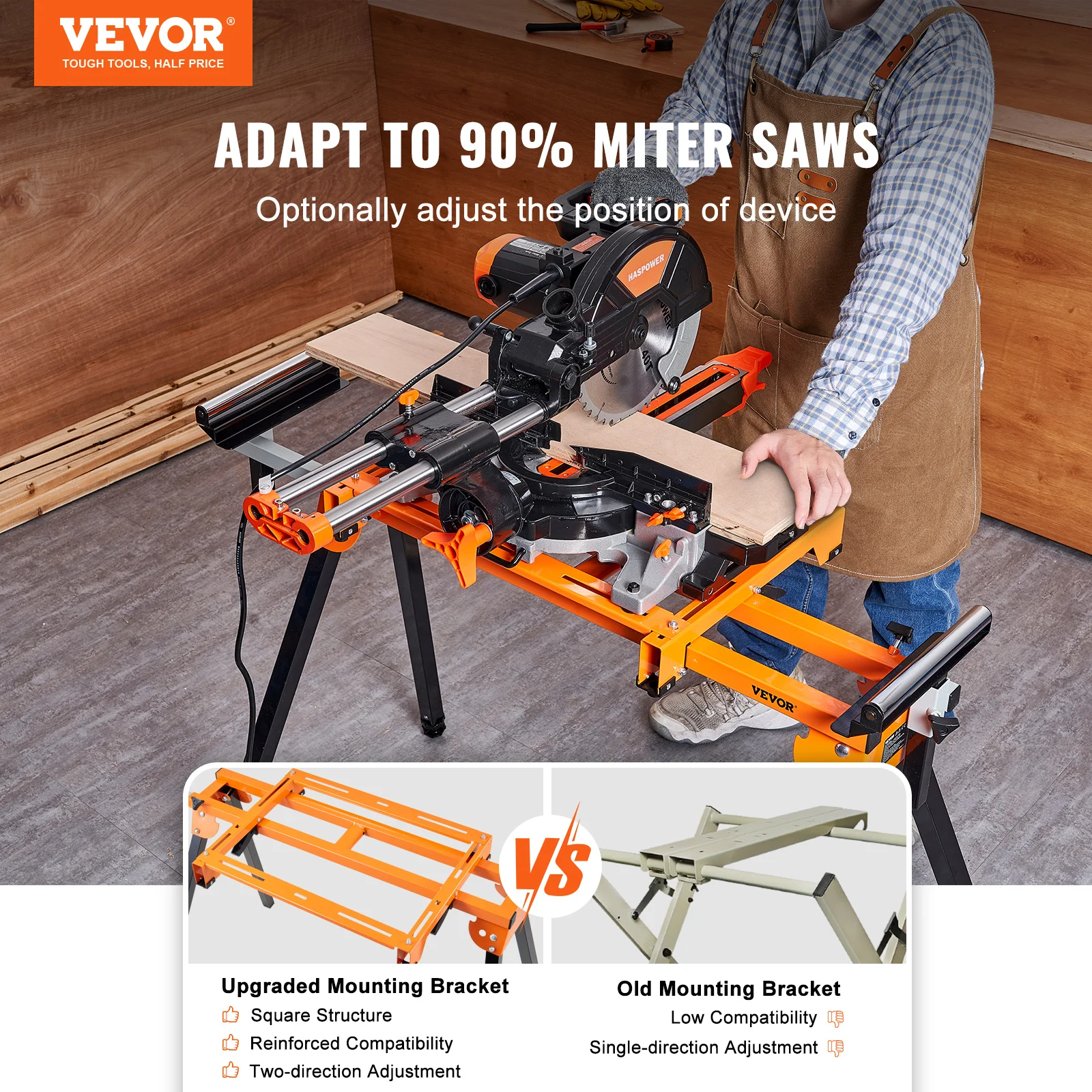 VEVOR 79in Miter Saw Stand with One-piece Mounting Brackets Clamps Rollers Sliding Rail 330lbs Load Capacity for Cutting Works