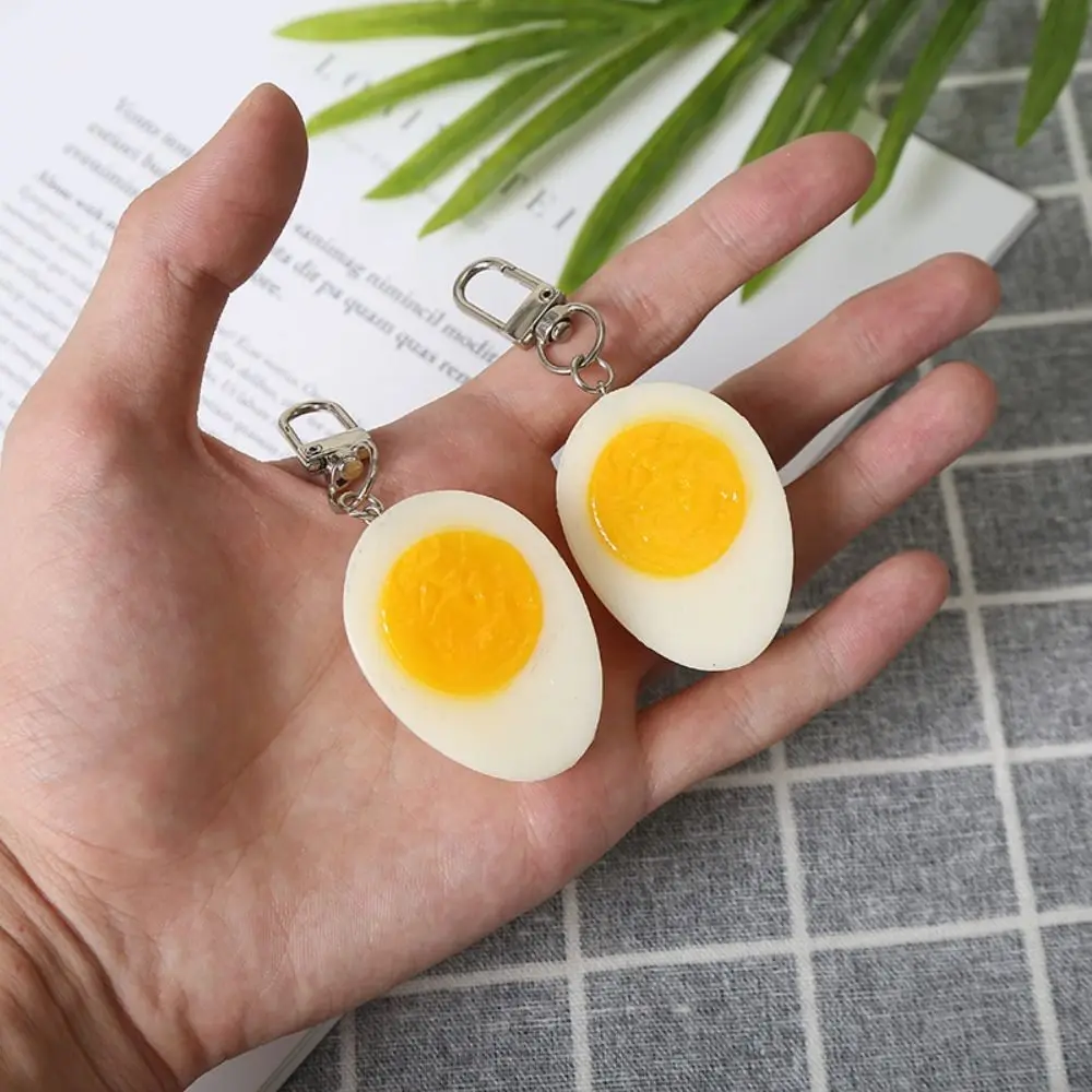 1PC Boiled Egg Key Chain Simulation PVC Bag Pendant Funny Food Model Metal Car Keychain For Women Girl DIY Deco