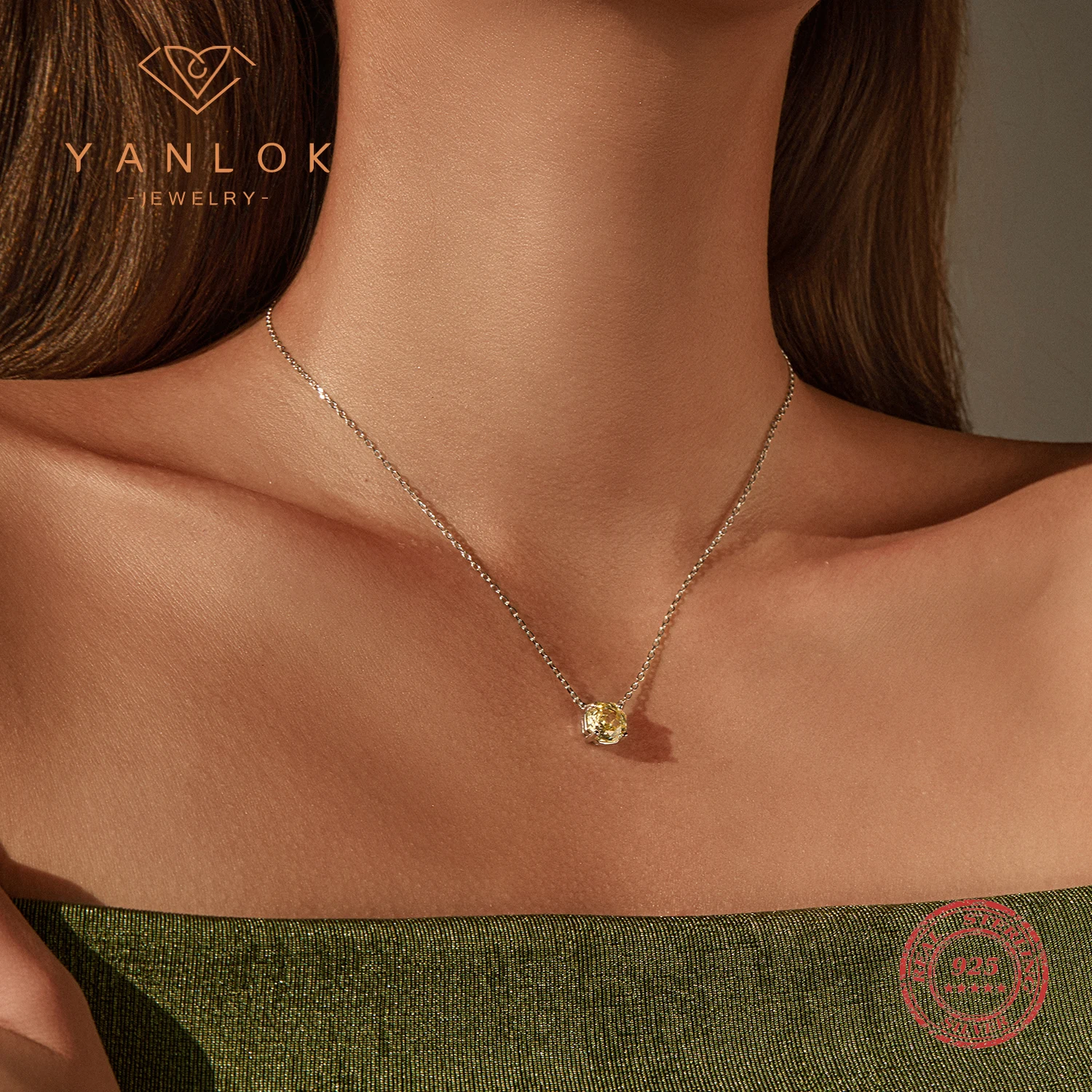 

YANLOK 925 Sterling Silver Original Design Rose Cut Goose Yellow Zircon Pendant Necklace For Women Fine Jewelry