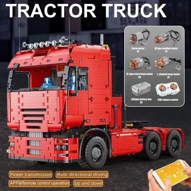 Tractor Truck LOWBOY-Trailer compatible with Lucio's Tractor Truck MouldKing 19005 High-tech MOC Building Blocks Kids Toys