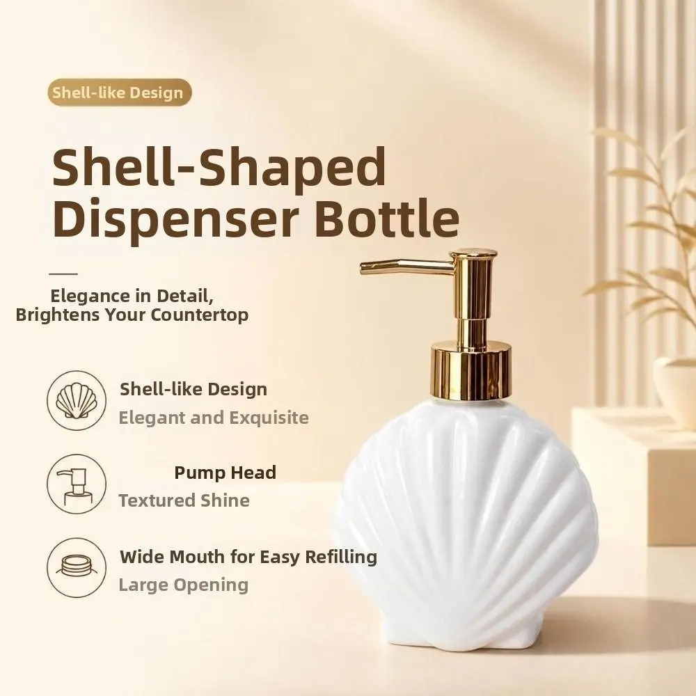 360ml Shell Shaped Soap Dispenser Press Type Glass Liquid Soap Container Refillable Empty Hand Sanitizer Holder Countertop