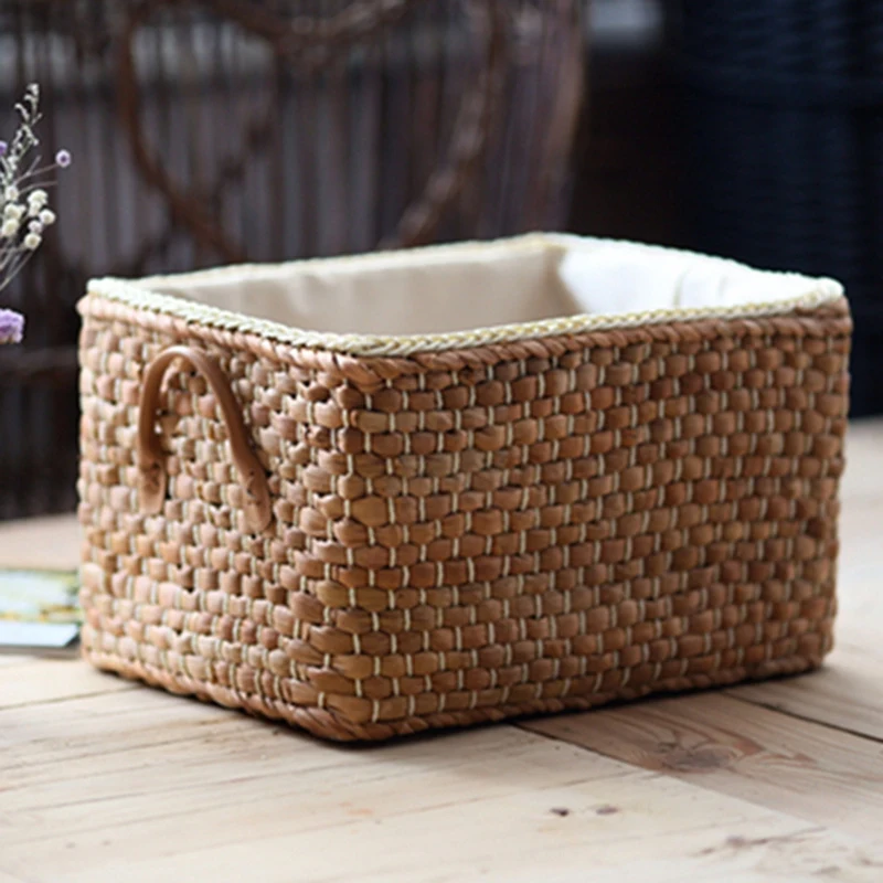 Handmade Desktop Storage Basket Japanese Garden Style Finishing Box Creative Sundries Stationery Organizer Corn Husk Woven Case