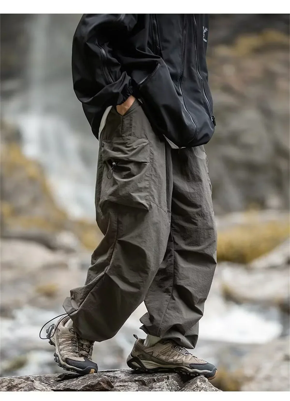 Herren-Hose mit offenem Schritt, verstecktem Reißverschluss, mehreren Taschen, Kordelzug, im Safari-Stil, für Outdoor-Aktivitäten, mit leicht verstecktem Reißverschluss, Schrittloshose. – Detail 9