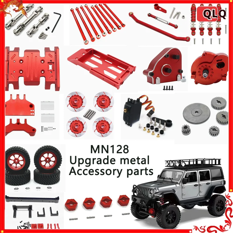 

MN MN128 RC Car Upgrade Metal Parts Front Rear Bumpers Drive Shafts Shocks Servo Large Tires For 1 12 Scale Off Road RC Crawler