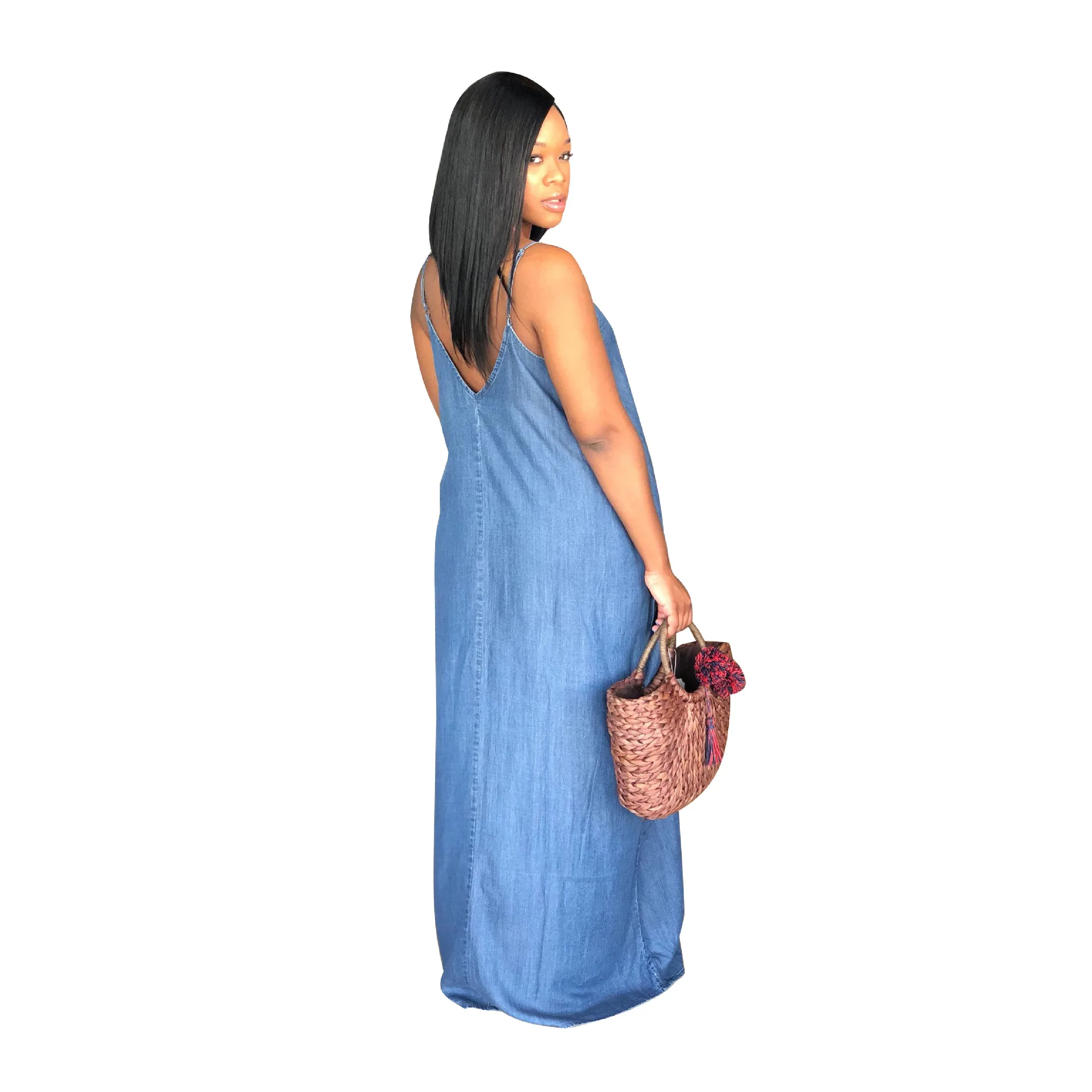 VOLALO 2024 Women Lady Boho Backless Women Ladies Baggy Denim Jeans Maxi Dress Women Dresses Loose Strapless Vestidos S-XXXL