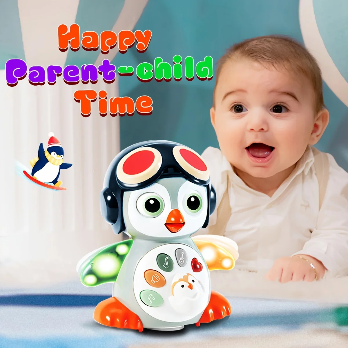 ของเล่นเด็กแบบคลานรูปเพนกวิน 1 ชิ้น, ของเล่นเสริมพัฒนาการสำหรับเด็กเล็กพร้อมเสียงเพลงและแสงไฟ, ของเล่นเรียนรู้แบบมีไฟ, ของเล่นเด็กคลานเต้นรำ