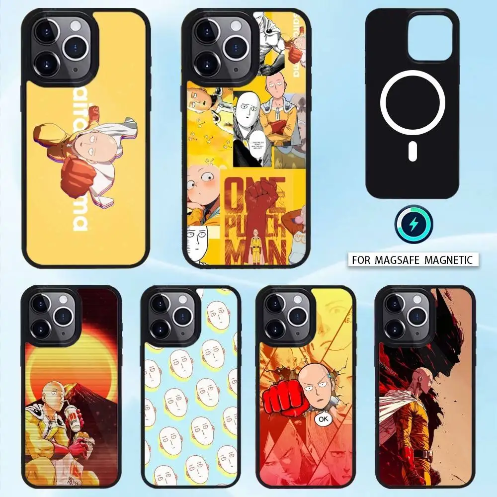 

Anime One P-Punch Man Phone Case Magnetic For iPhone16 15 14 13 12 Pro Max For Magsafe Wireless Charging Cover