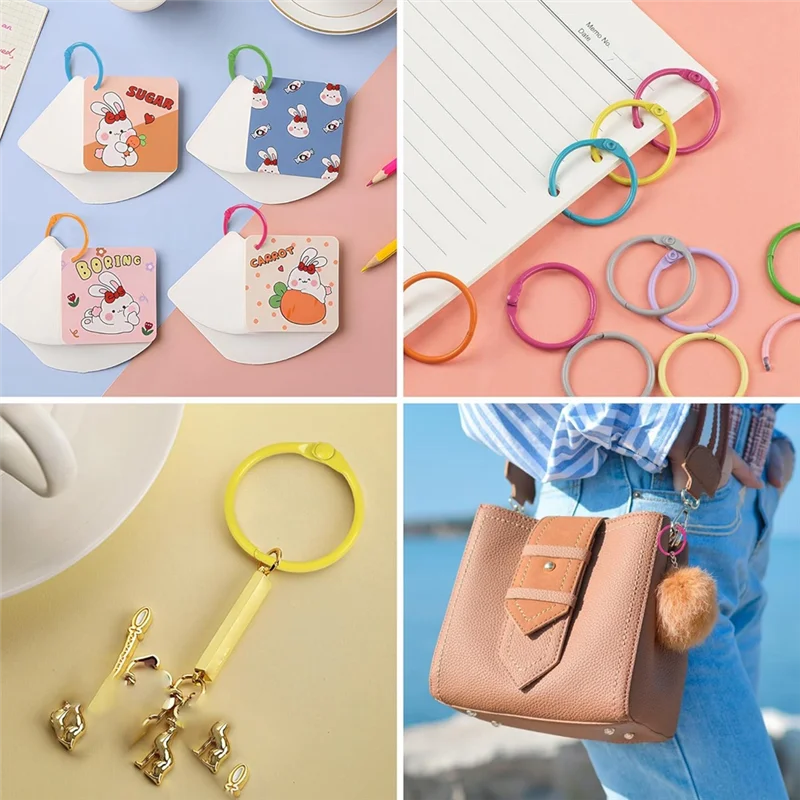

100PCS Binder Rings Set Kit With 1 Clear Organizer Box - 1 1/5 Inch Colorful Metallic Loose Leaf Paper Rings Set Kit