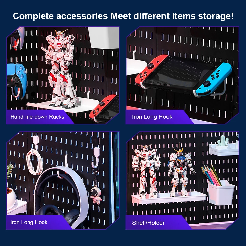 Pegboard Wall Panel No-Punch Hole Board Wall-Mounted Storage Rack for Study Room Living Room Gaming Room