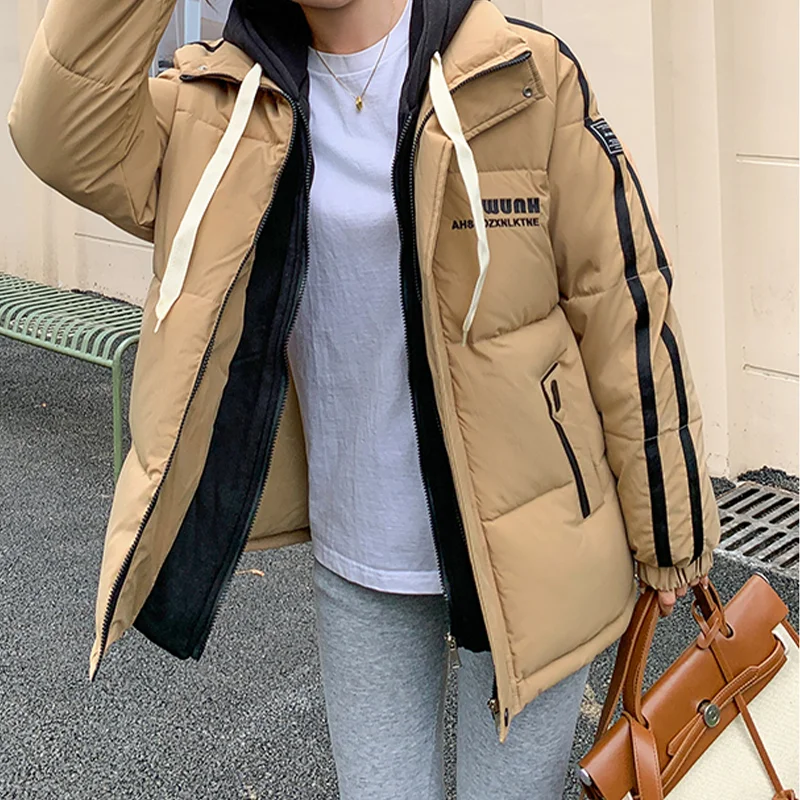 Women\'s Winter Striped Hooded Long Sleeved Parka Jacket Cotton 2000s Harajuku  Jacket Korean Retro Thick Coat winter Clothes