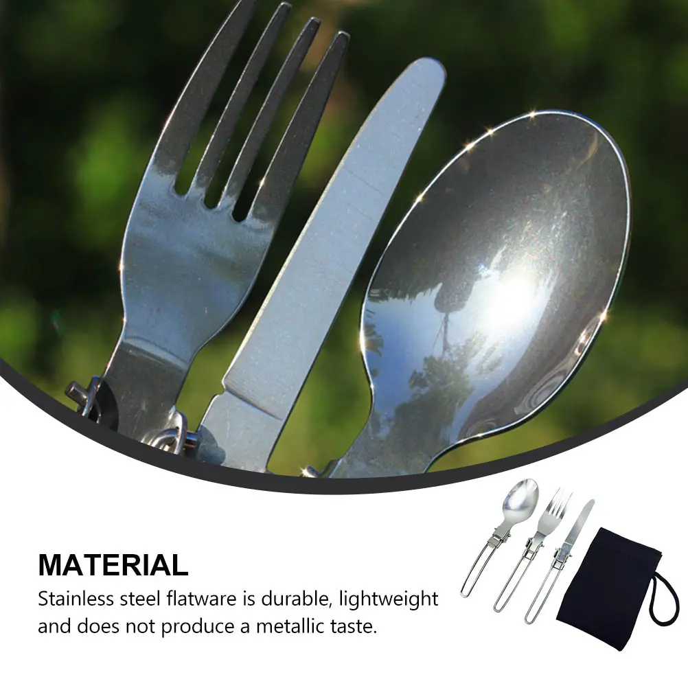 

2 Sets Folding Cutlery Forks Stainless Steel Knives Foldable Spoon Single Tableware Outdoor Camping Spoons